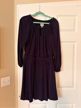 Suzi Chin Deep Navy Long Sleeve Gathered Waist Dress